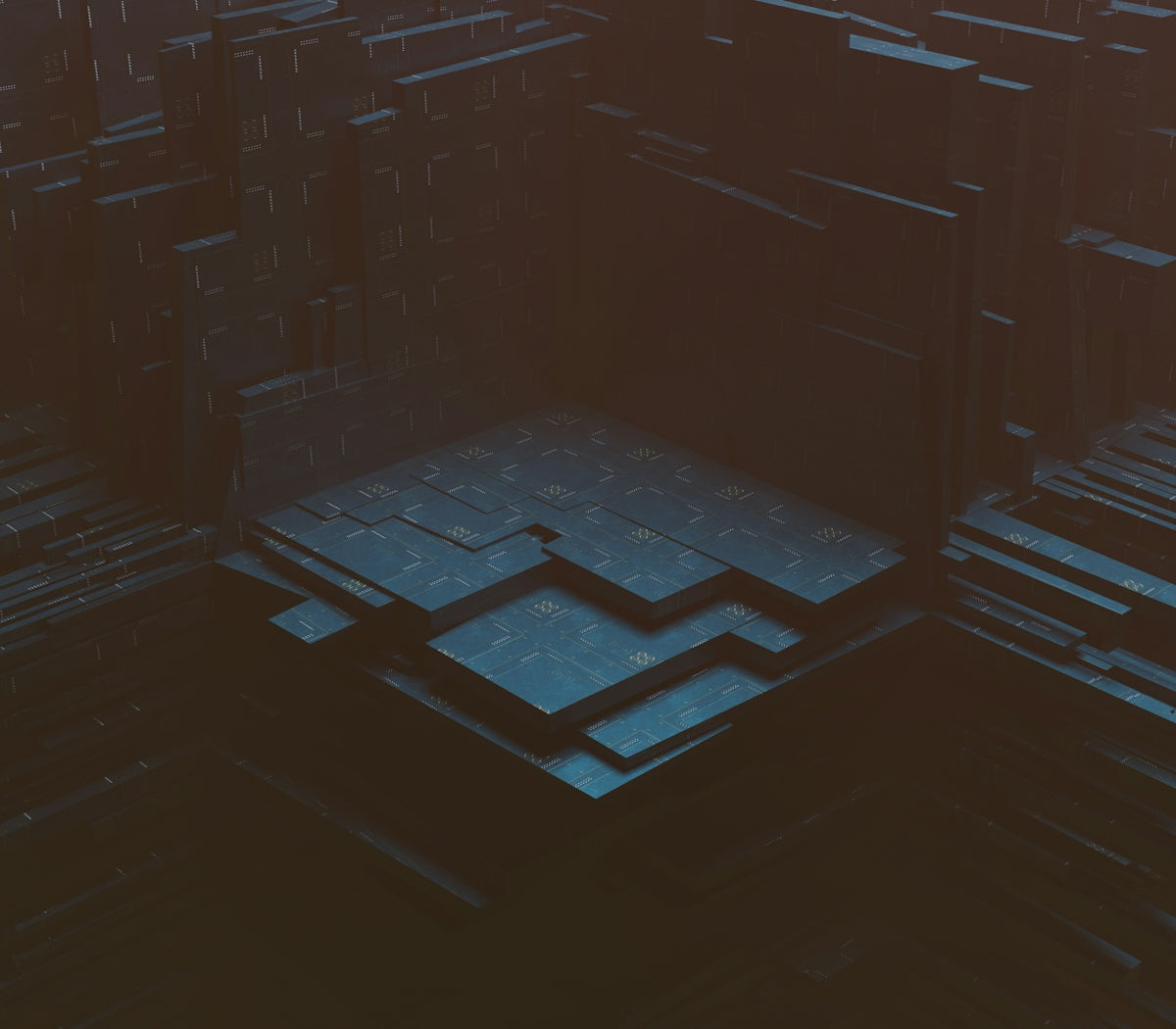 a room filled with lots of dark boxes