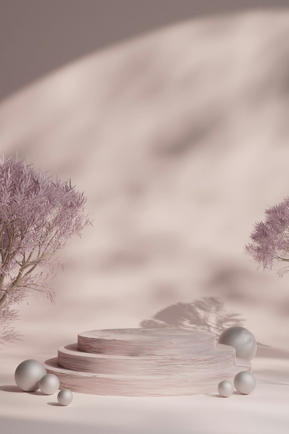 A computer generated image of a landscape with trees and balls