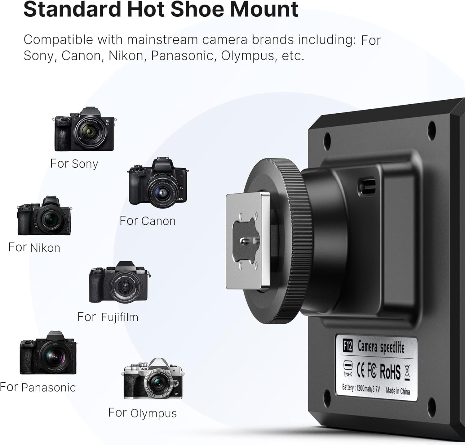 F12 Mini Flash, GN12/CCT 5600K Camera Speedlite Flash for Canon Fuji Sony Nikon Panasonic Olympus Pentax, Single Contact Universal Hot Shoe Mount Flashlight, Not Compatible with Sony ZV-1F