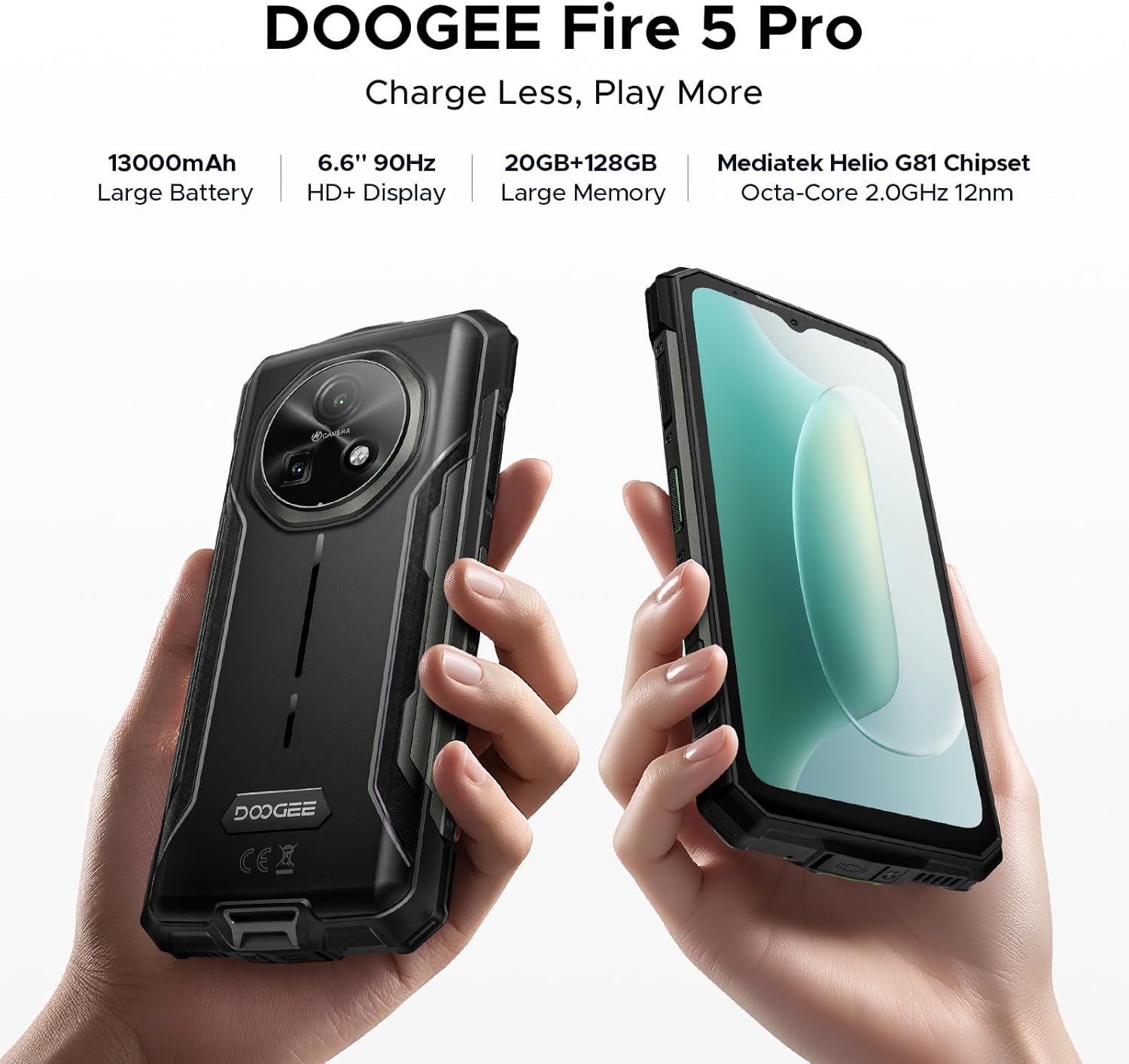 Fire 5 Pro Rugged Phone,13000Mah Battery,Helio G81 Octa Core,Android 15 with Gemini AI,20GB+128GB/2TB,6.6" Hd+90Hz Rugged Smartphone,13Mp+8Mp,Ip68 Waterproof Phone,Nfc/Otg/Triple Card Slot