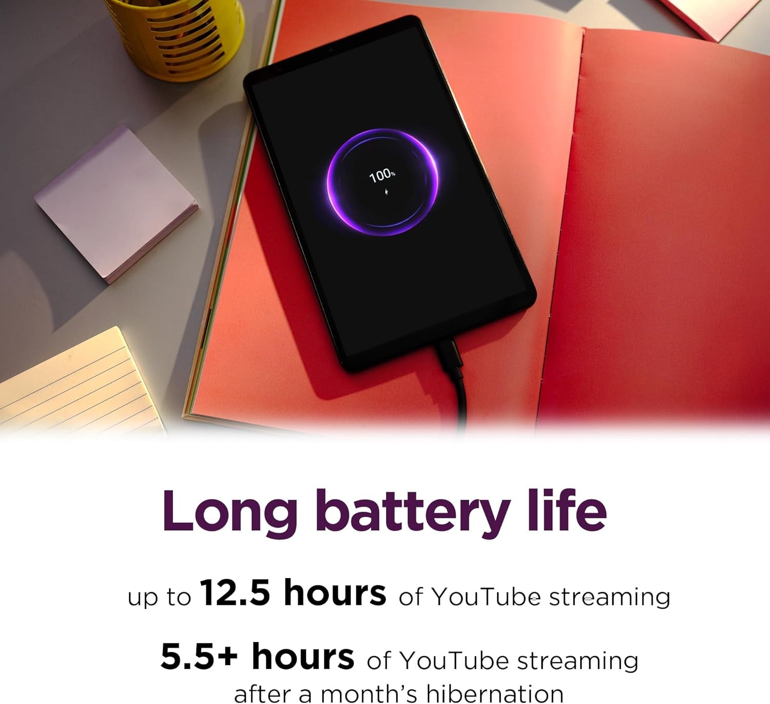 Tab One - Lightweight Tablet - up to 12.5 Hours of Youtube Streaming - 8.7" HD Display - 4 GB Memory - 64 GB Storage - Mediatek Helio G85 - Includes Folio Case