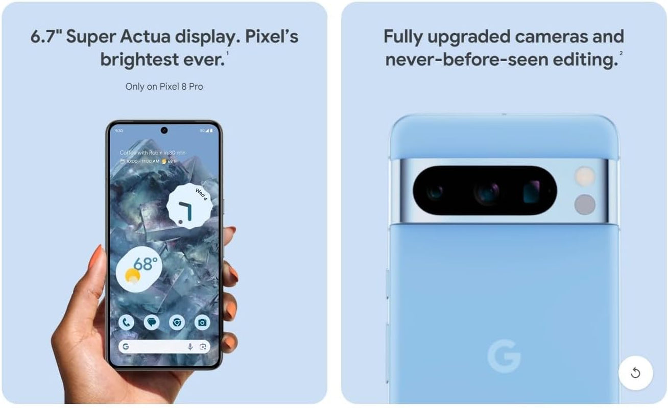 Pixel 8 Pro - Unlocked Android Smartphone with Telephoto Lens and Super Actua Display - 24-Hour Battery - Mint - 128 GB