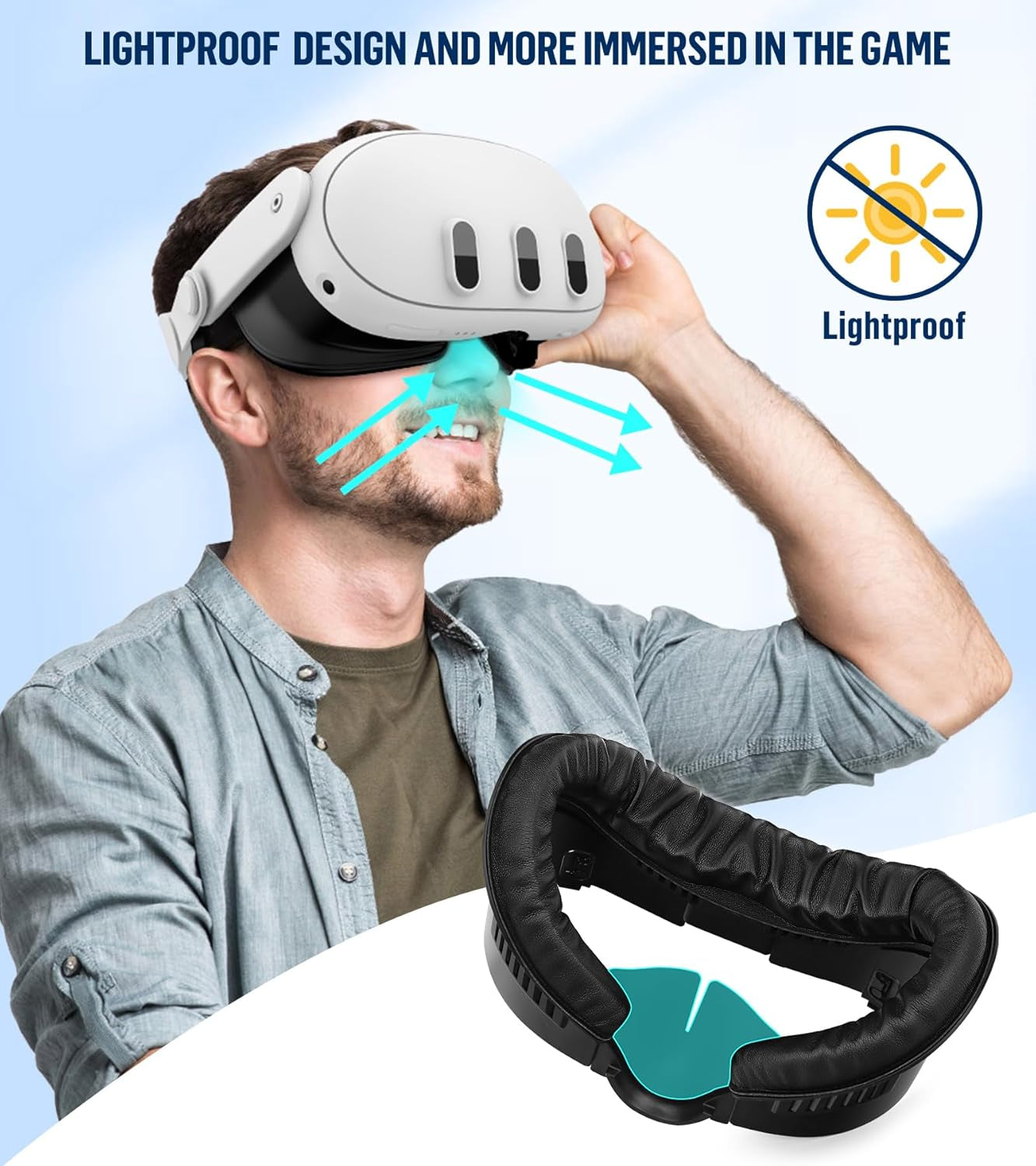 Facial Interface & Face Pad Cushion Compatible with Meta/Oculus Quest 3 Accessories, Replacement PU Leather Foam Cushion, Anti-Sweat, Anti-Leakage Silicone Face Cover, Not Fit Quest 3S