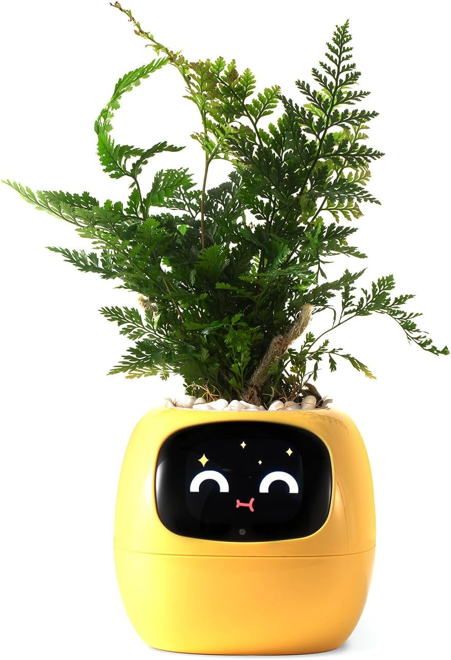 Smart Pet Planter Robot Guidance on Plant Care with Emojis, Adorable Plant Companion with Rich Gesture Interaction, Neat Desk Setup Gift (Pink)