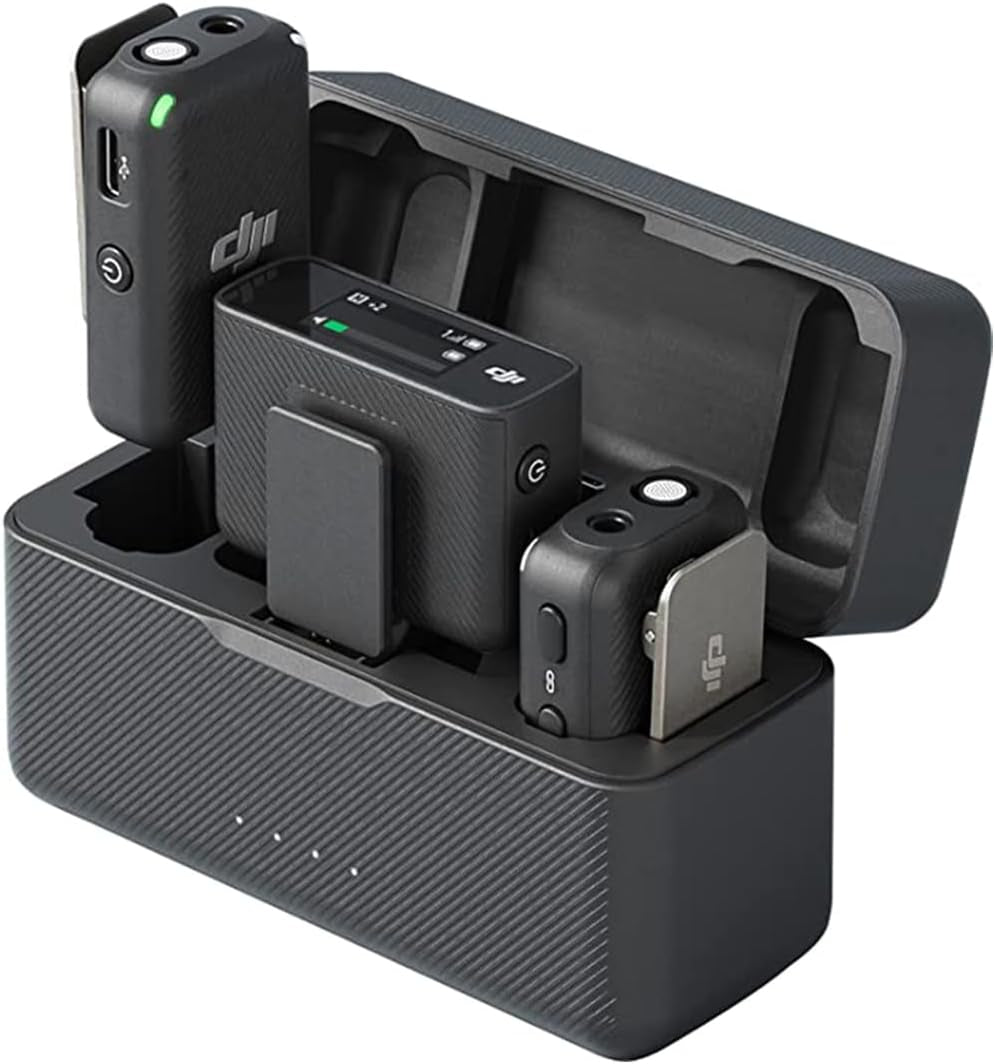 Mic Dual-Transmitter Compact Digital Wireless Microphone System/Recorder for Camera & Smartphone, 2.4 Ghz with 2X TASL500 Lavalier Microphone