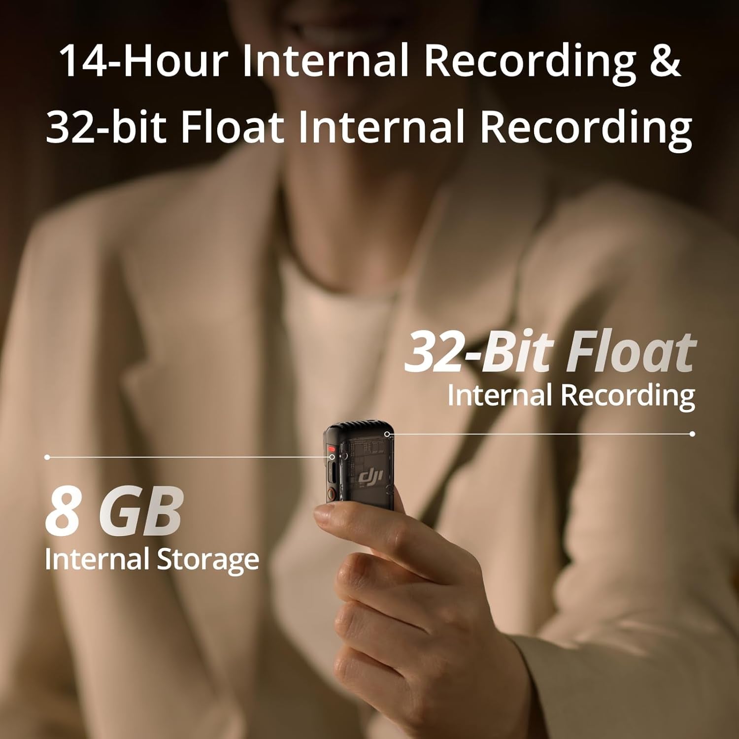 Mic 2 (1 TX + 1 RX), Wireless Microphone with Intelligent Noise Cancelling, 32-Bit Float Internal Recording, Optimized Sound, 250M (820 Ft.) Range, Microphone for Iphone, Android, Camera, Vlogs