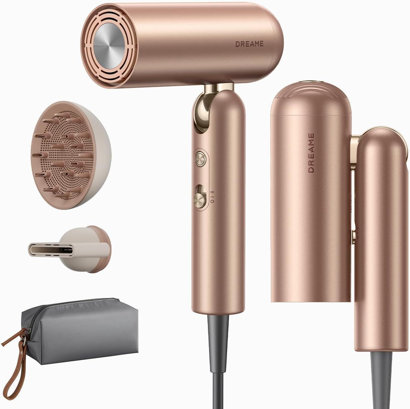 Pocket Pro Hair Dryer, Dual Voltage Travel Blow Dryer with Diffuser, 1300W Professional Highspeed Ionic Hair Blower, Fast Drying, Low Noise, Lightweight, No Heat Damage, Global Travel 120V/240V