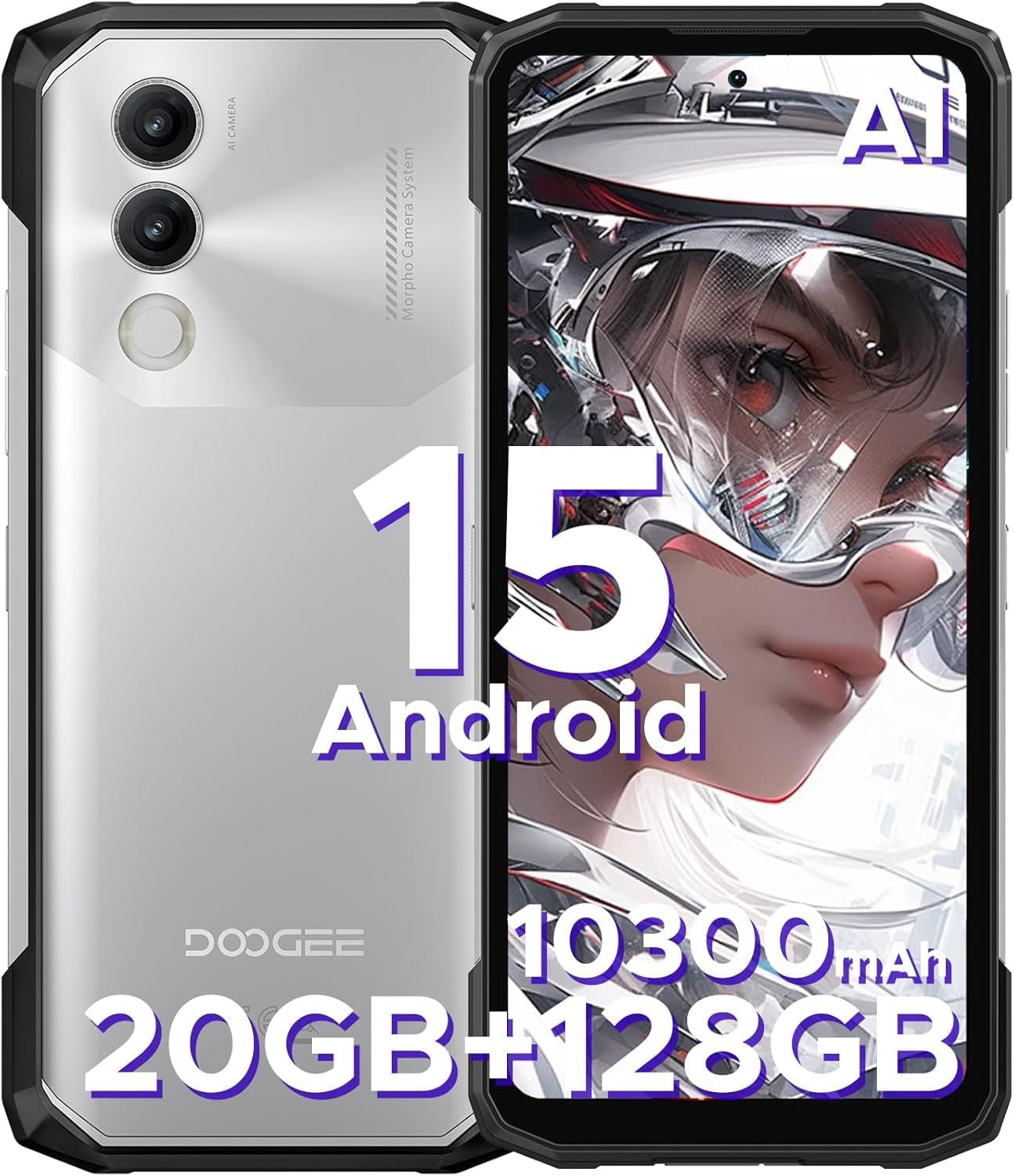 Blade 20 Android 15 Rugged Smartphone,10300Mah/18W,20Gb+128Gb/Tf 2TB Octa Core Rugged Phone,6.6" HD+ Gaming Phones,16Mp Camera,Ip68/Ip69K Waterproof Phone,Triple Slot/Nfc/Face ID/GPS