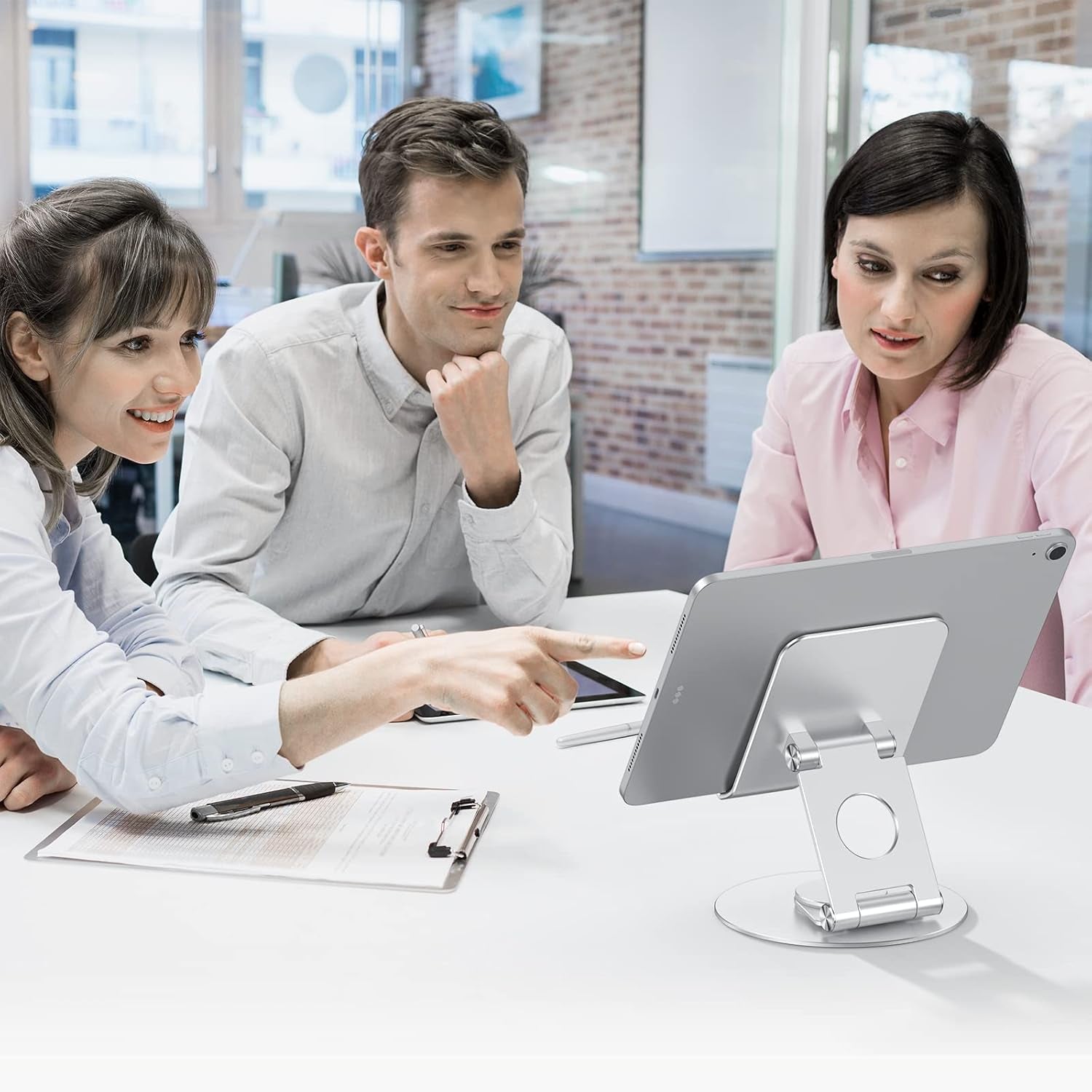 T6 Swivel Tablet Stand for Ipad with 360 Rotating Base, Foldable Adjustable Holder for Drawing, Compatible with Ipad Pro/Air/Mini and More, Silver