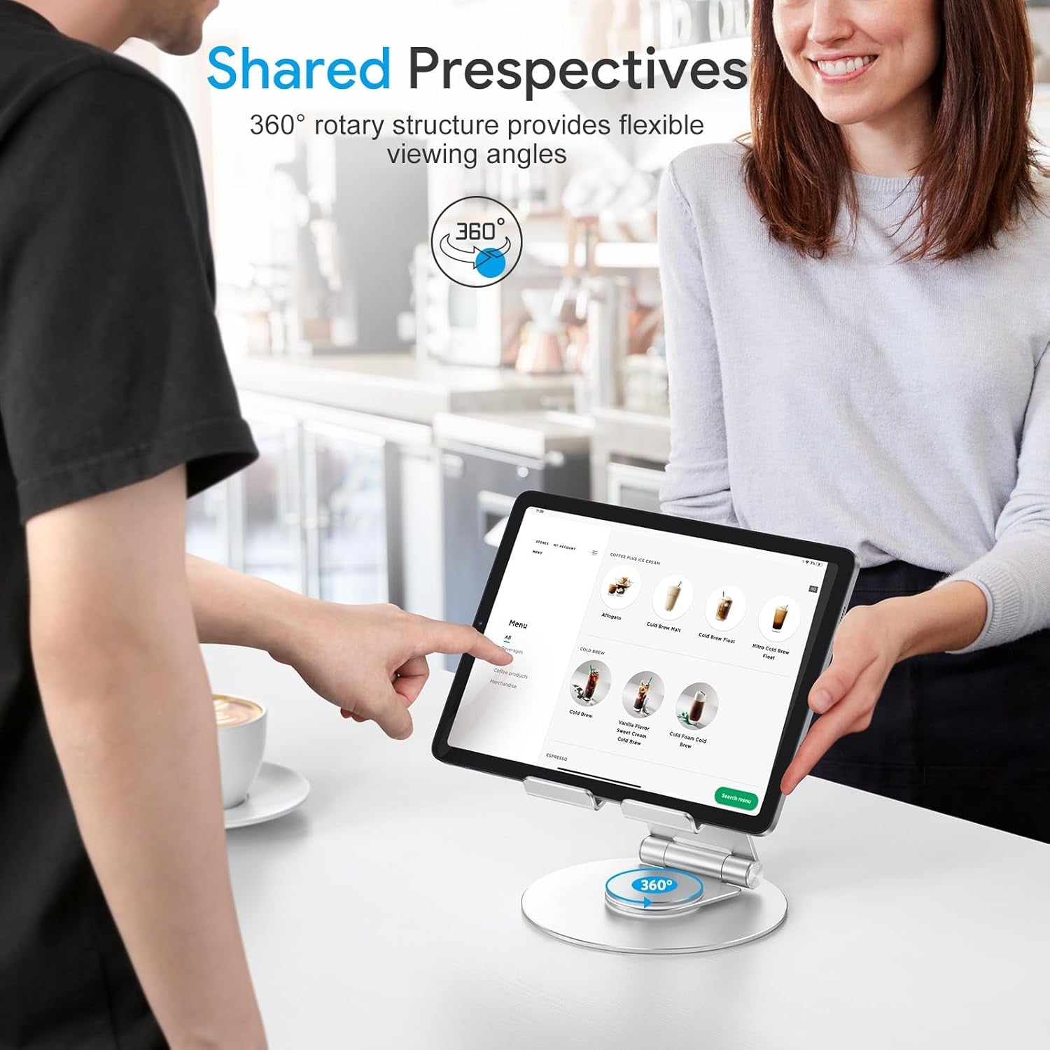 T6 Swivel Tablet Stand for Ipad with 360 Rotating Base, Foldable Adjustable Holder for Drawing, Compatible with Ipad Pro/Air/Mini and More, Silver