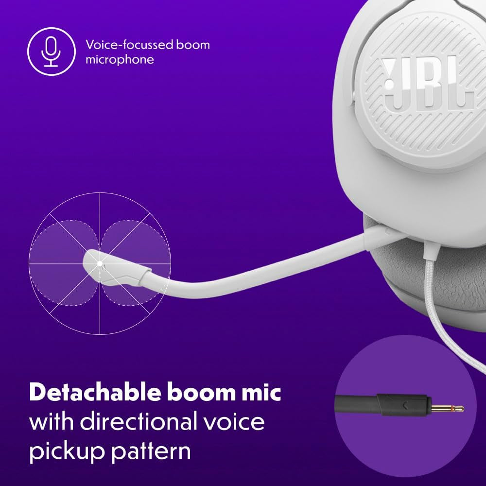 Quantum 100M2 - Wired Over-Ear Gaming Headset with Omnidirectional, Detachable Mic with Mute Option and Fabric-Covered Memory Foam Ear Cushions, Compatible with All Platforms (White)