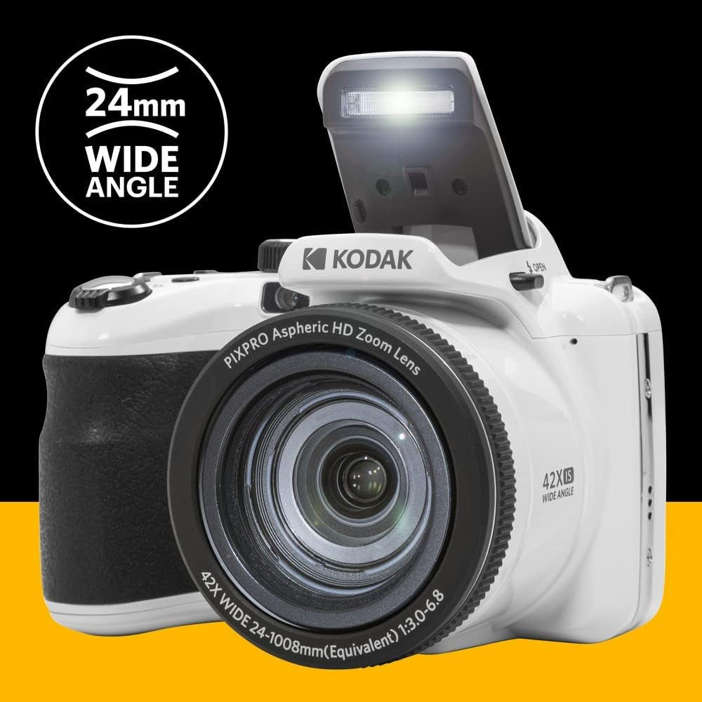 PIXPRO AZ425-WH 20MP Digital Camera 42X Optical Zoom 24Mm Wide Angle Lens 1080P Full HD Video Optical Image Stabilization Li-Ion Battery 3" LCD Vlogging Camera (White)