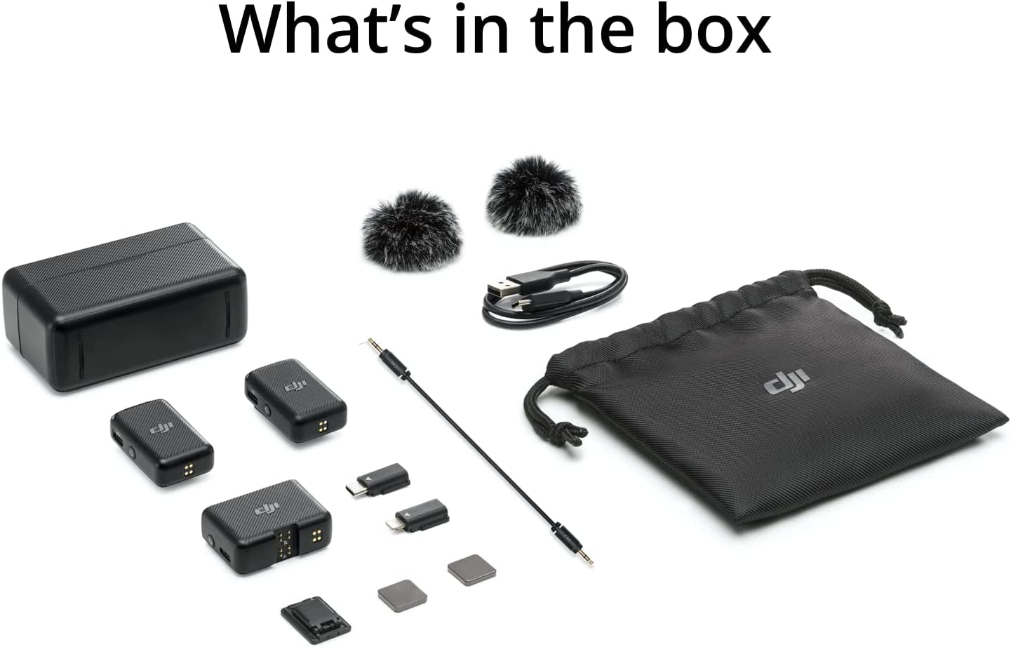 Mic (2 TX + 1 RX + Charging Case), Wireless Lavalier Microphone, 250M (820 Ft.) Range, 15-Hour Battery, Noise Cancellation Wireless Microphone for PC, Iphone, Record Interview, Youtube, Black