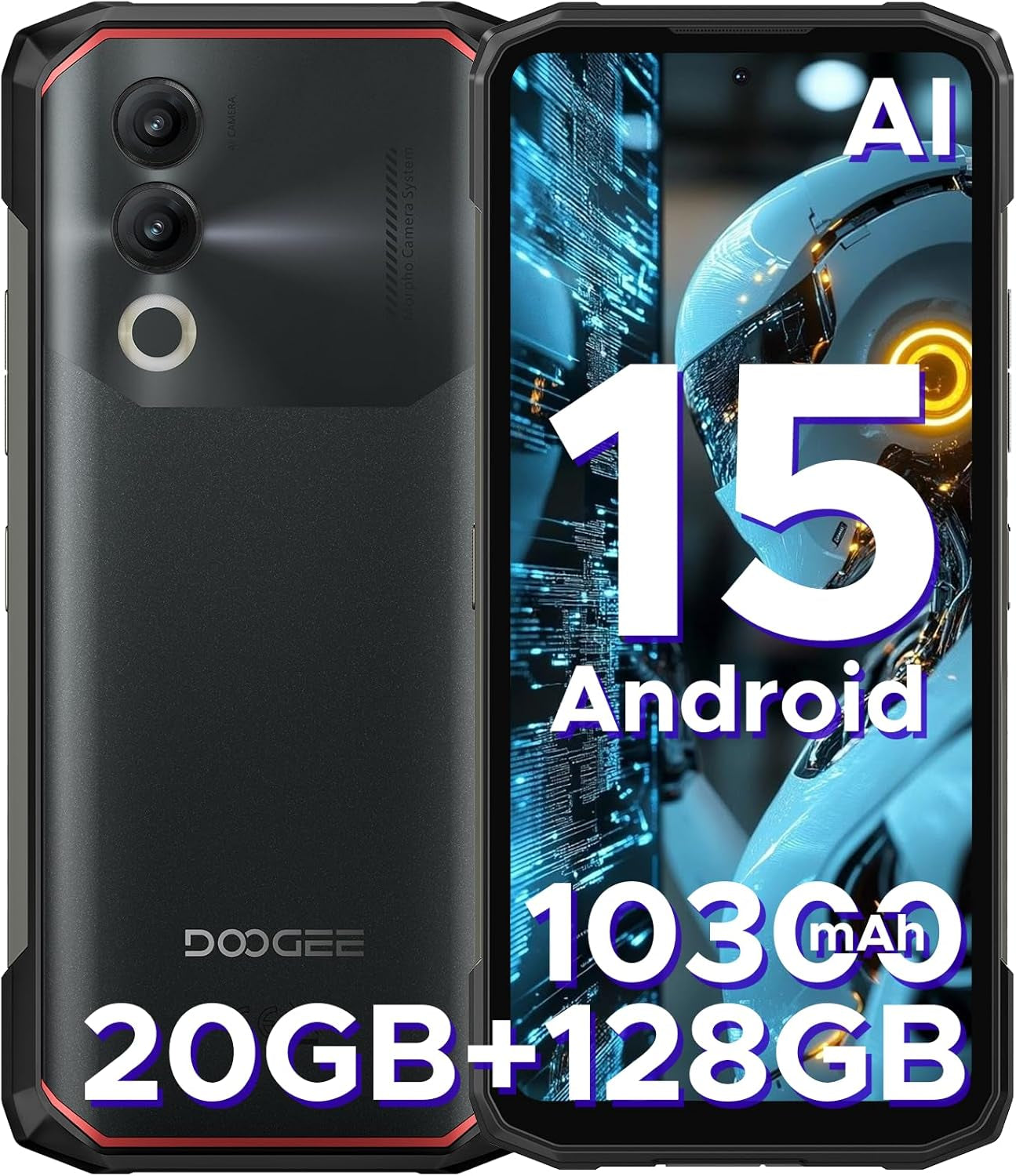Blade 20 Android 15 Rugged Smartphone,10300Mah/18W,20Gb+128Gb/Tf 2TB Octa Core Rugged Phone,6.6" HD+ Gaming Phones,16Mp Camera,Ip68/Ip69K Waterproof Phone,Triple Slot/Nfc/Face ID/GPS