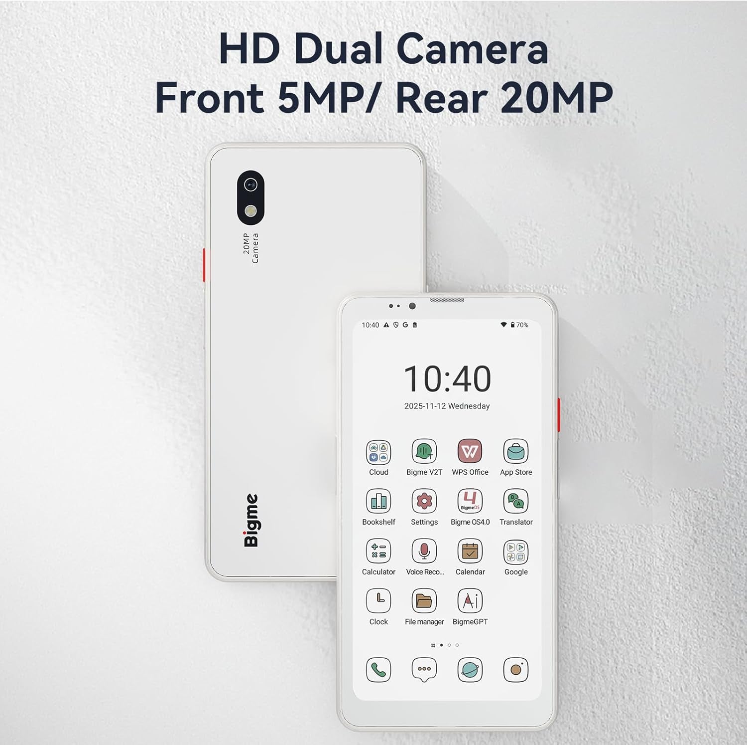 Hibreak Pro Color Epaper Phone, 8+256 GB 5G Smart Phone, Android 14 OS Ebook Reader, White (White)