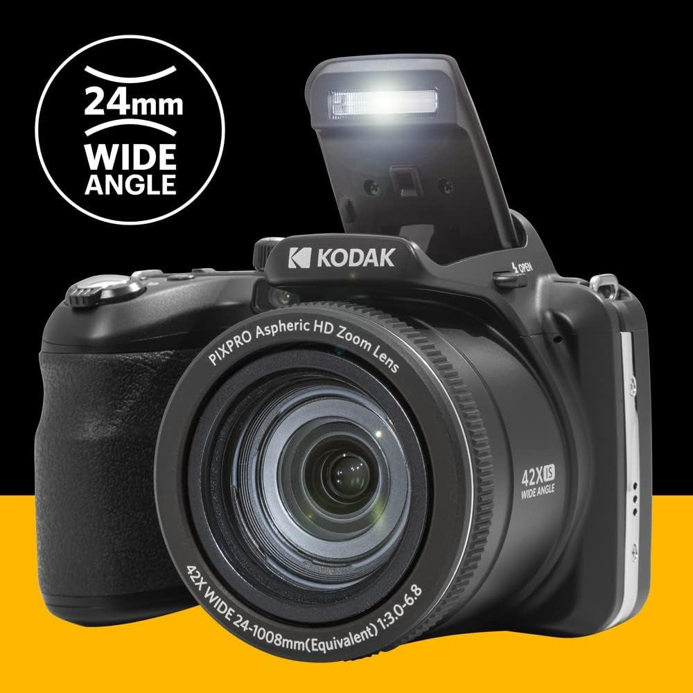 PIXPRO AZ425-BK 20MP Digital Camera 42X Optical Zoom 24Mm Wide Angle Lens 1080P Full HD Video Optical Image Stabilization Li-Ion Battery 3" LCD Vlogging Camera (Black)