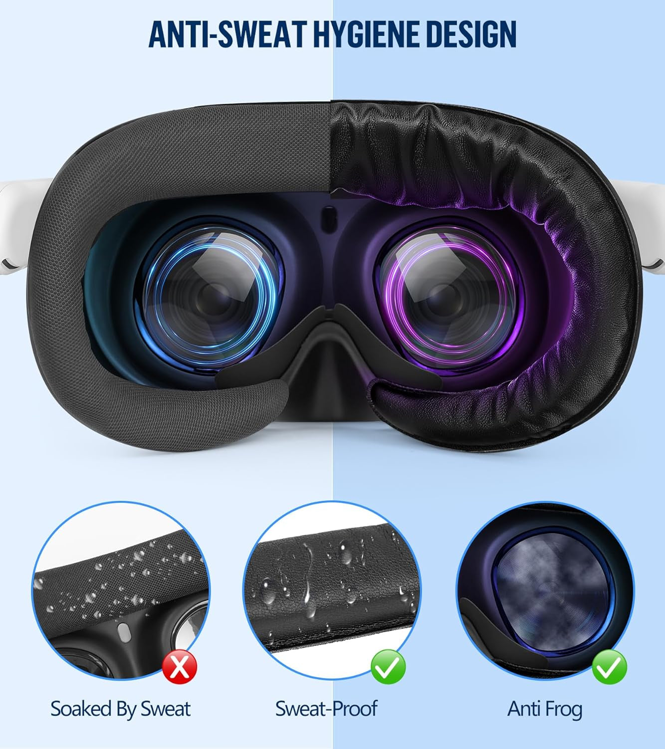 Facial Interface & Face Pad Cushion Compatible with Meta/Oculus Quest 3 Accessories, Replacement PU Leather Foam Cushion, Anti-Sweat, Anti-Leakage Silicone Face Cover, Not Fit Quest 3S