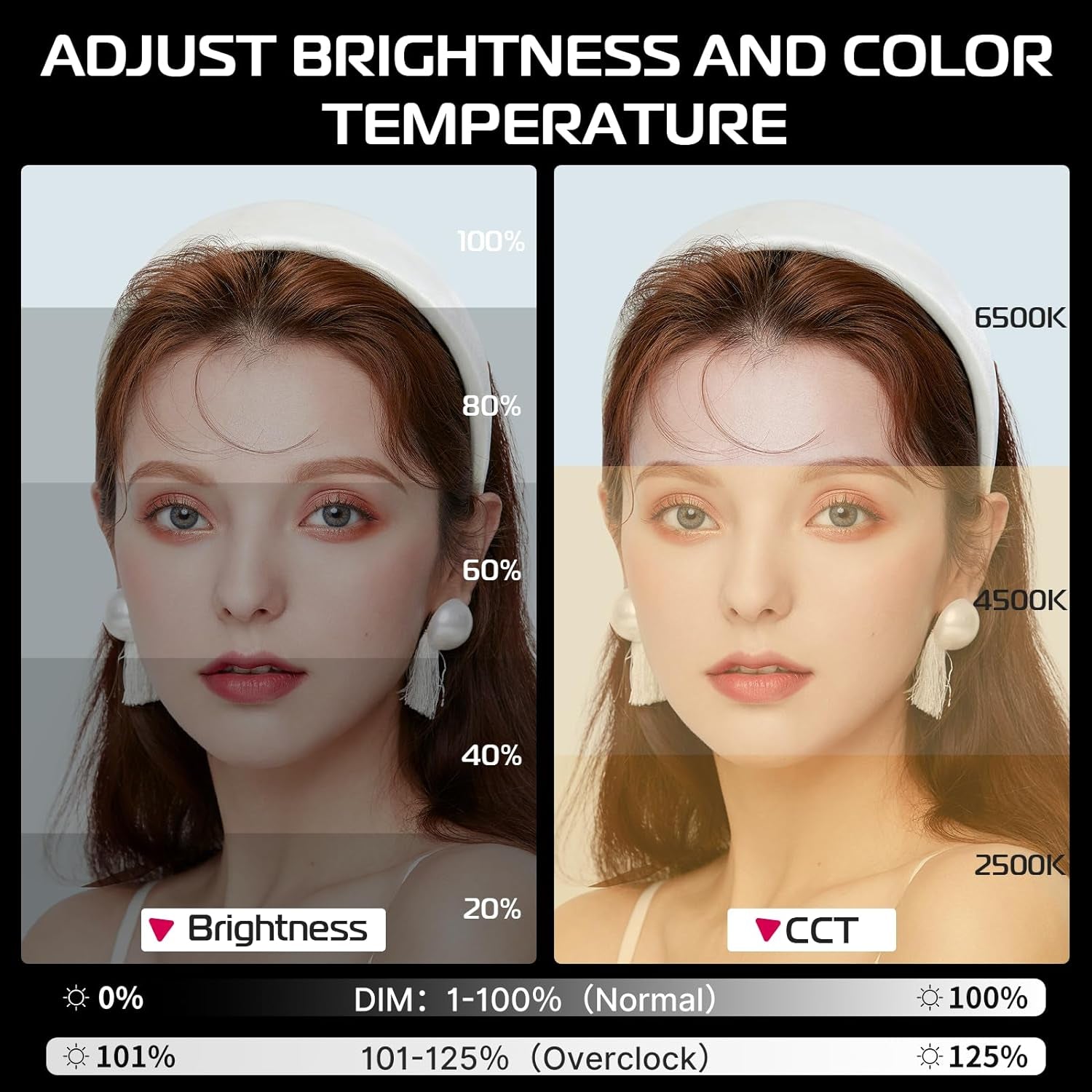 40W Pro Portable LED Video Light with DC Power Adapter, 3400Mah Build-In Battery Metal Mini Dual Color Temperature COB Continuous Output Lighting Handheld Spotlight 2500K-6500K for Video