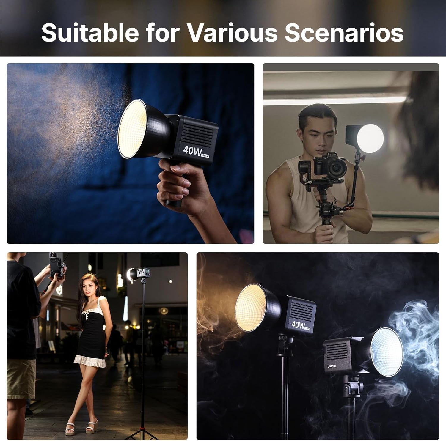 L023 40W Pro LED Video Light W Built-In 3400Mah Battery & PD Fast Charging, Portable Overlock 50W Cob Light, Handheld Bicolor 2500K-6000K Continuous Output Lighting with 8 Scenes for Video