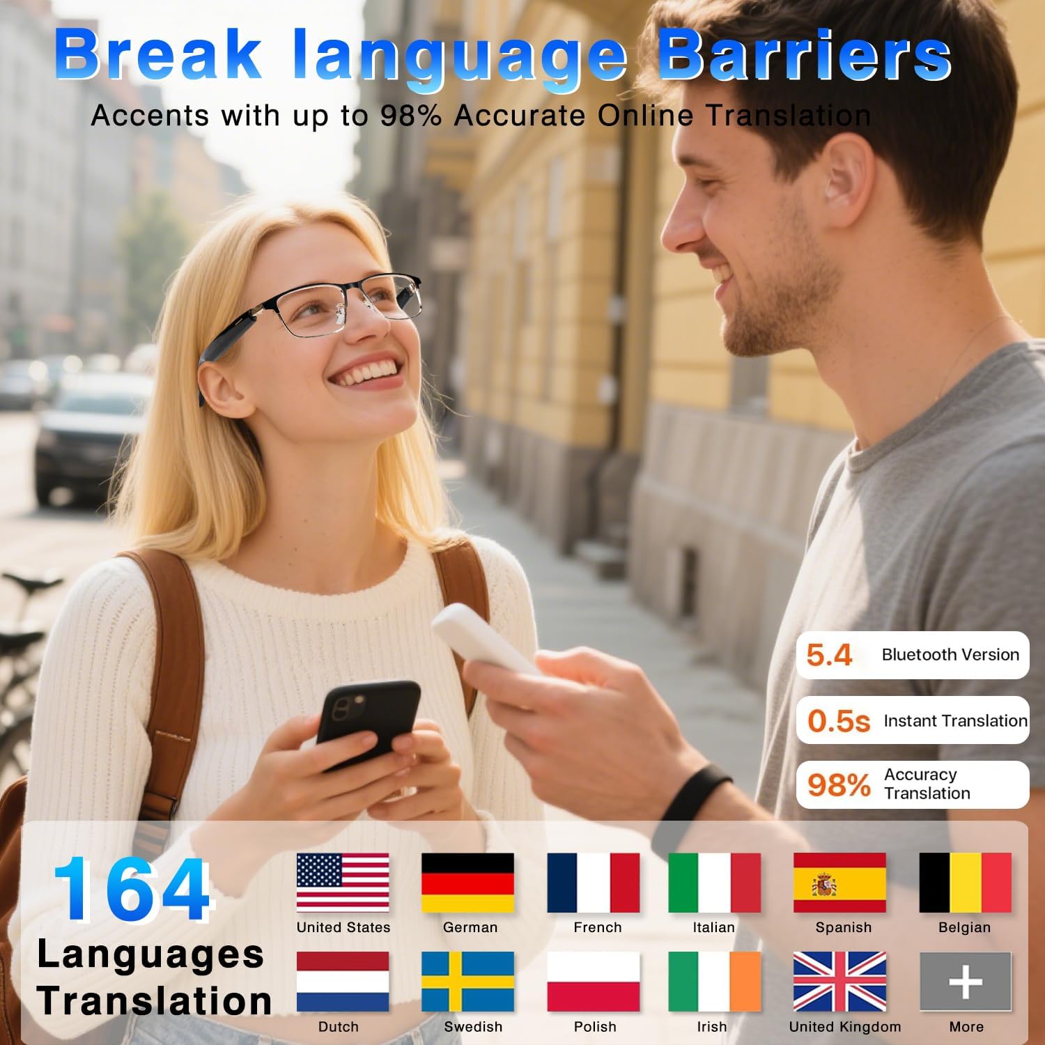 Gafas inteligentes con traducción de IA, chat, GPT y Bluetooth Deepspeek