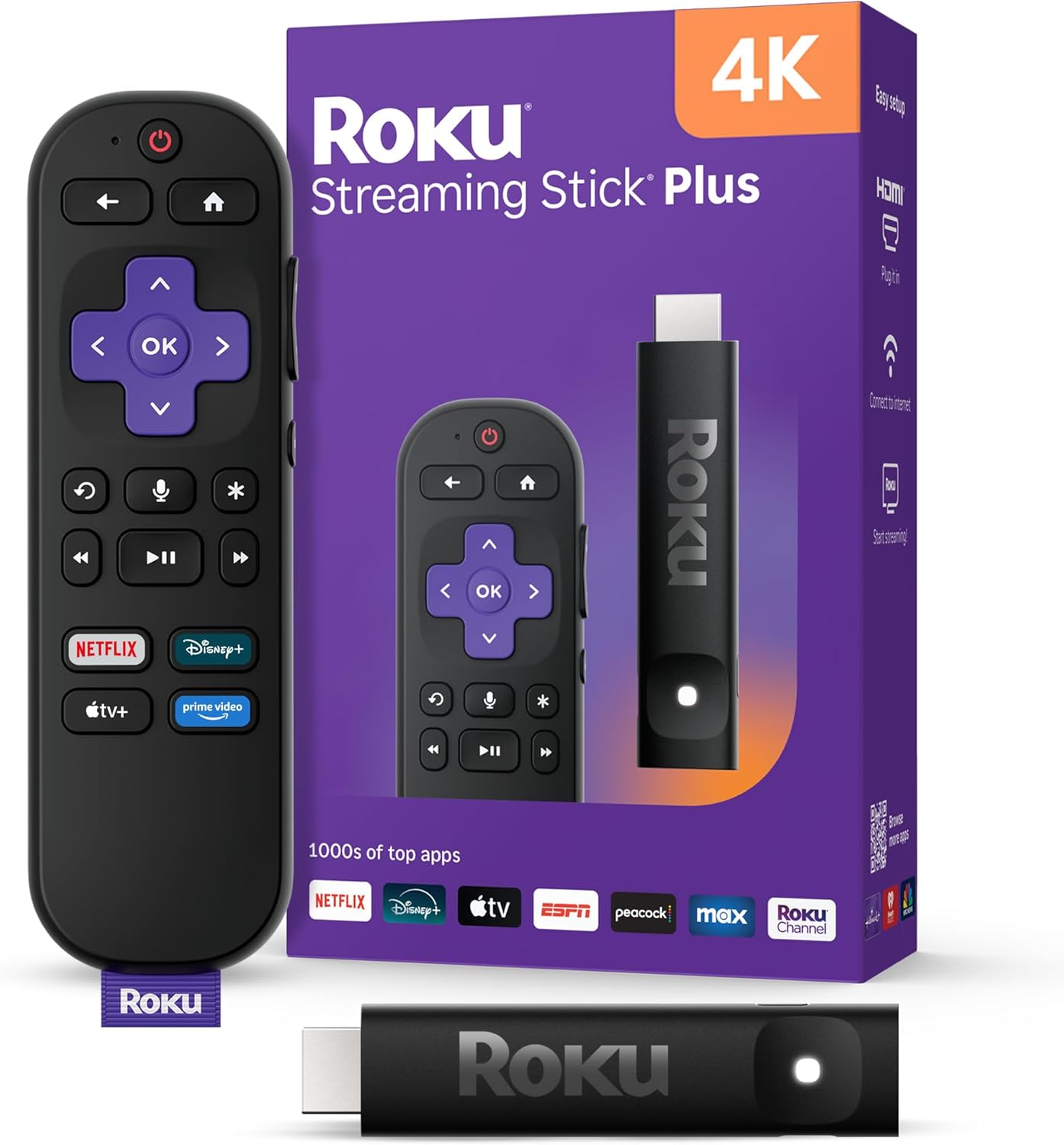 Roku Streaming Stick Plus 2025 - Dispositivo de transmisión Roku 4K y HDR para TV con control remoto por voz - TV gratis y en vivo