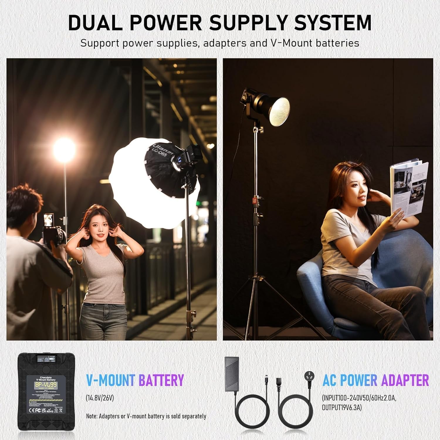V-Mount LED Video Light COB Continuous Output Lighting, 120W Bi Color 2700K-6500K COB Bowens Mount Photography Fill Light 20700Lux/1M 20 Preset Effects with APP Control Studio Light