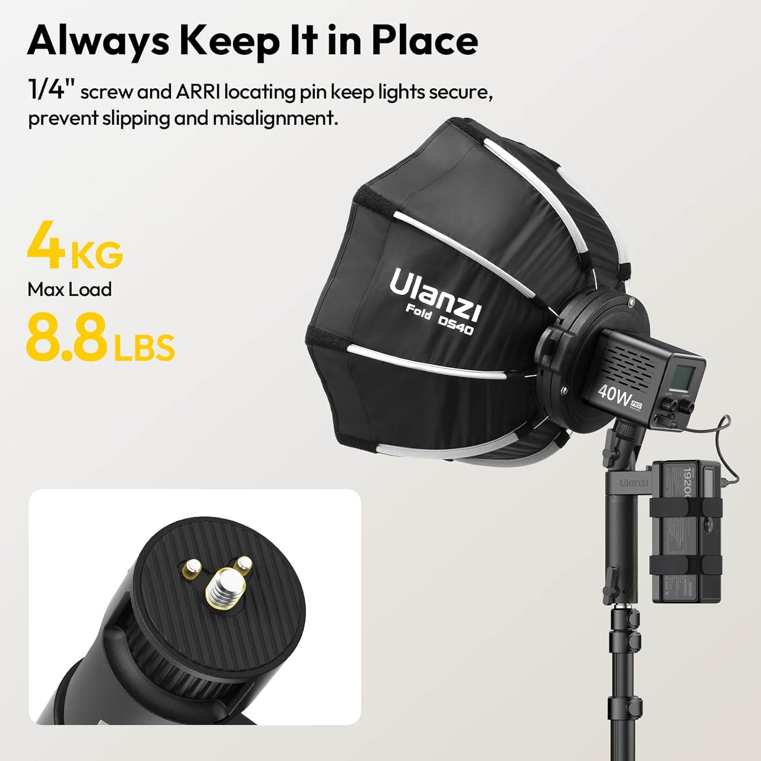 AL06 Handle Grip for Video Light and Power Bank, Universal Handle Power Bank Clamp Holder Mount with 1/4" Screw, 360° Rotation Handheld Light Tripod for DSLR Camera Camcorder Photography