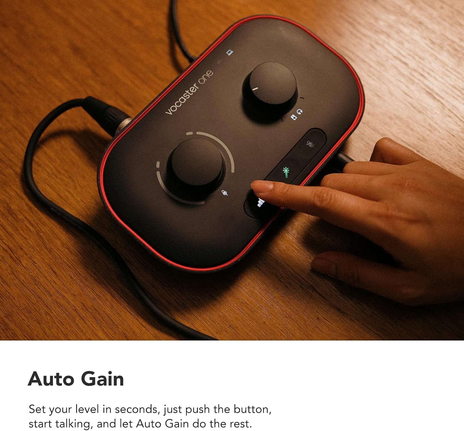 Vocaster One — Podcasting Interface for Recording as a Solo Creator. Use Auto Gain, Enhance, and Mute for Easy Podcasting. Small, Lightweight, and Powered by Computer