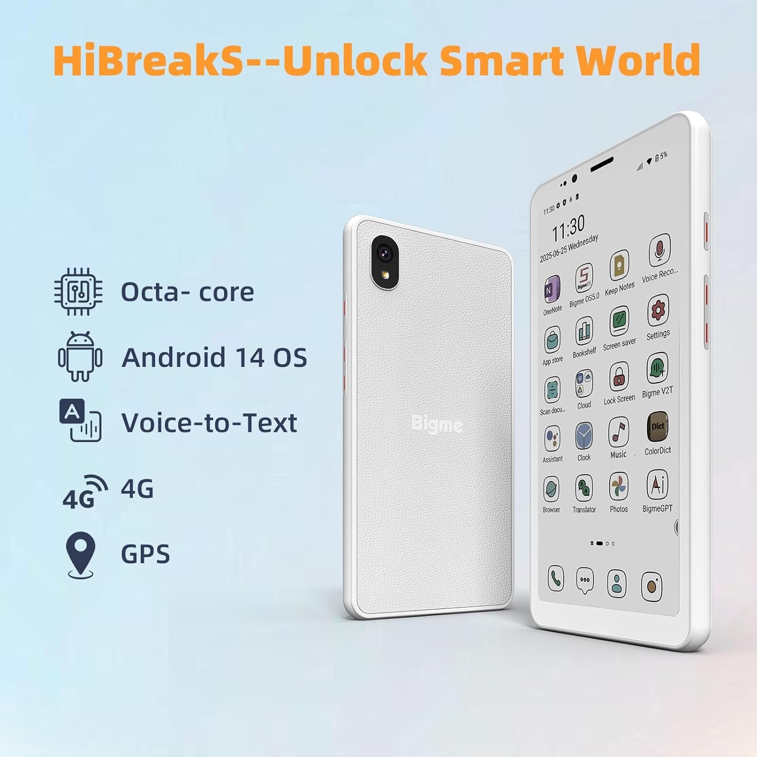 Hibreaks Color Epaper Smart Phone,3300Mah Battery, 8-Core Processor, 6GB+128GB, 5.84 Inch Mobile Phone, Dual Camera, White