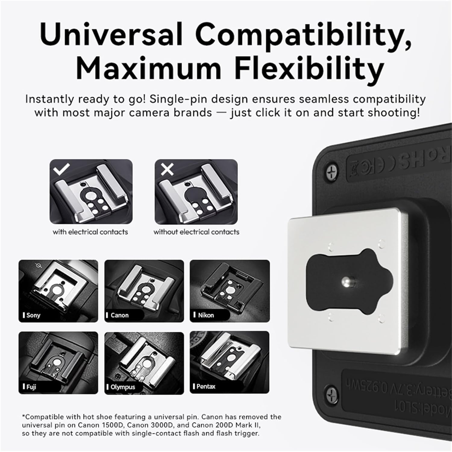 SL01 Mini Flash Speedlite, GN8 6500K Camera Flash Light Compatible with Sony Canon Fuji Nikon Panasonic Pentax Olympus Leica Camers Flash, 4 Power Levels Mini Camera Flash NOT for Sony ZV-1F