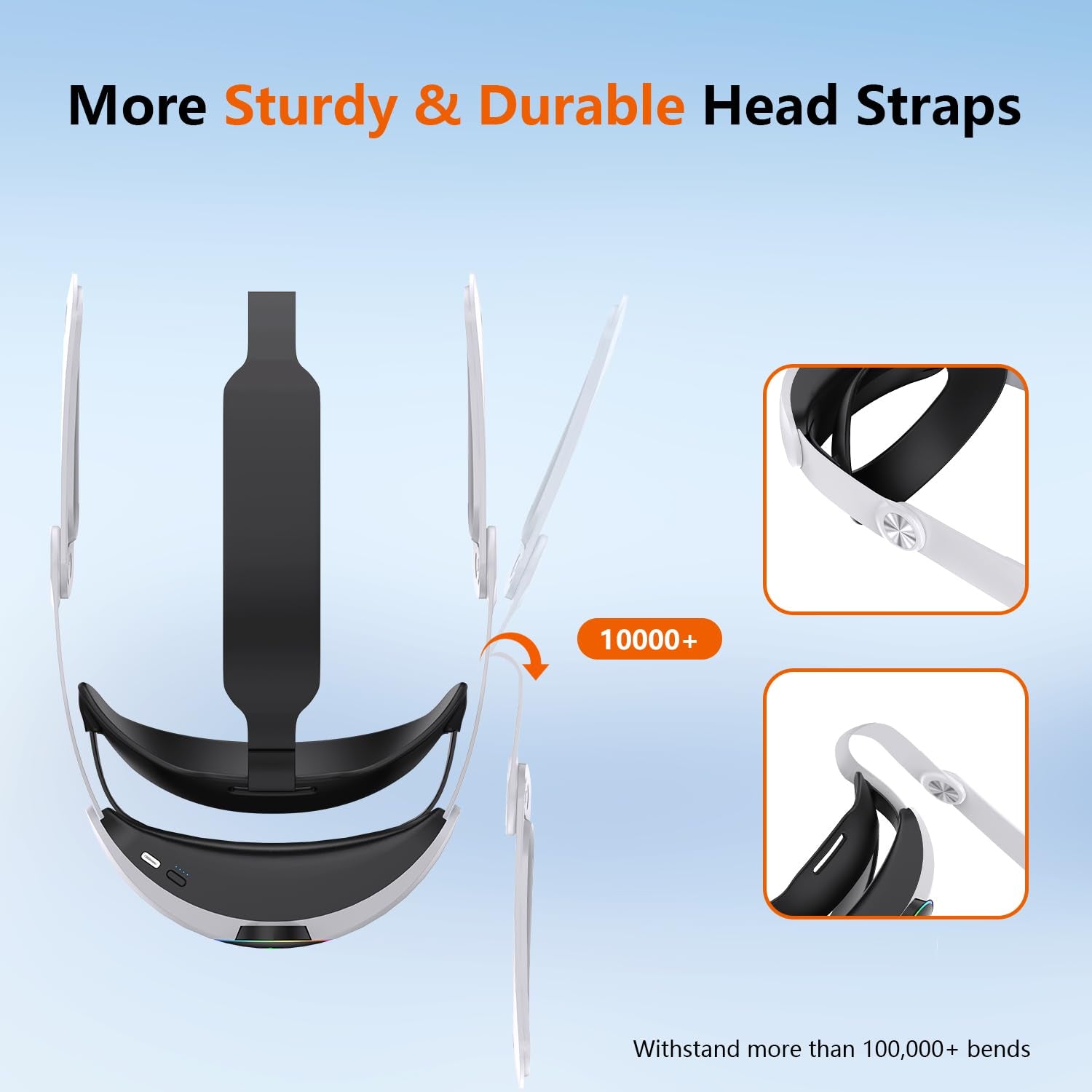 RGB VR Headset for Oculus/Meta Quest 3/3S Head Strap with 10000Mah Battery, Rechargeable Elite Strap Extend 4-6H Playtime and Adjustable for VR Headset Compatible with Quest 3/3S Accessories