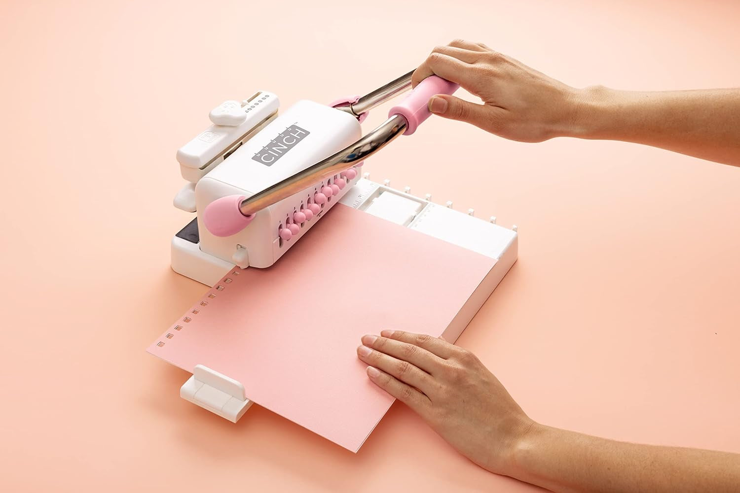 , Cinch Book Binding Machine 2, Pink/White, Easy to Use Design with Slide Ruler, Compatible with Wire or Spiral Coils, Make Professional Books, Notebooks, Calendars and More