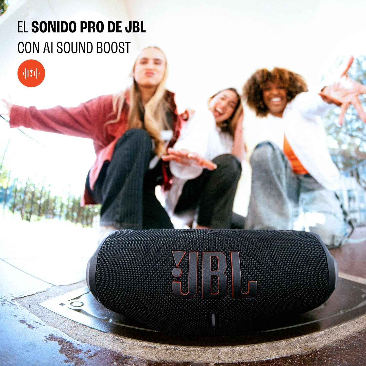 Charge 6 - Portable Waterproof & Drop-Proof Bluetooth Speaker, Bold Pro Sound with AI Sound Boost, 28Hrs of Playtime, Built-In Powerbank & Comes with a Sturdy/Removable Carrying Strap (Black)