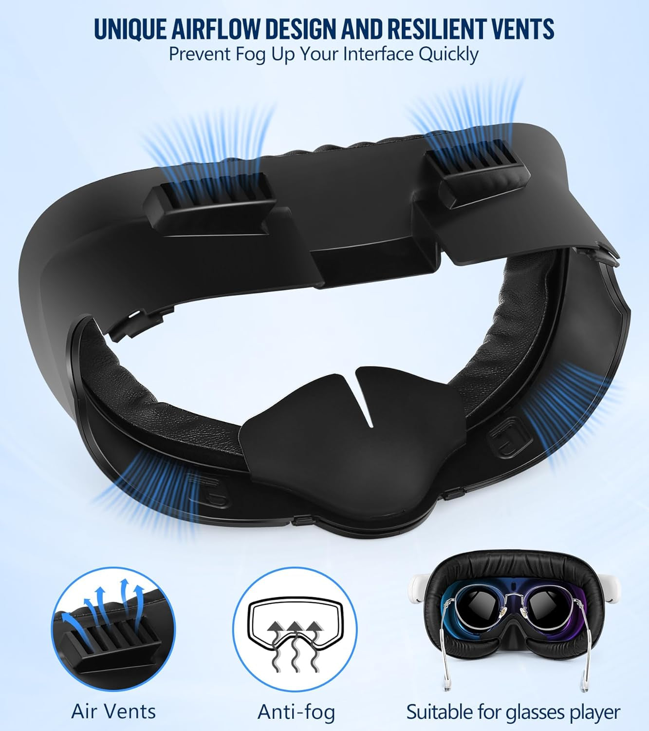 Facial Interface & Face Pad Cushion Compatible with Meta/Oculus Quest 3 Accessories, Replacement PU Leather Foam Cushion, Anti-Sweat, Anti-Leakage Silicone Face Cover, Not Fit Quest 3S