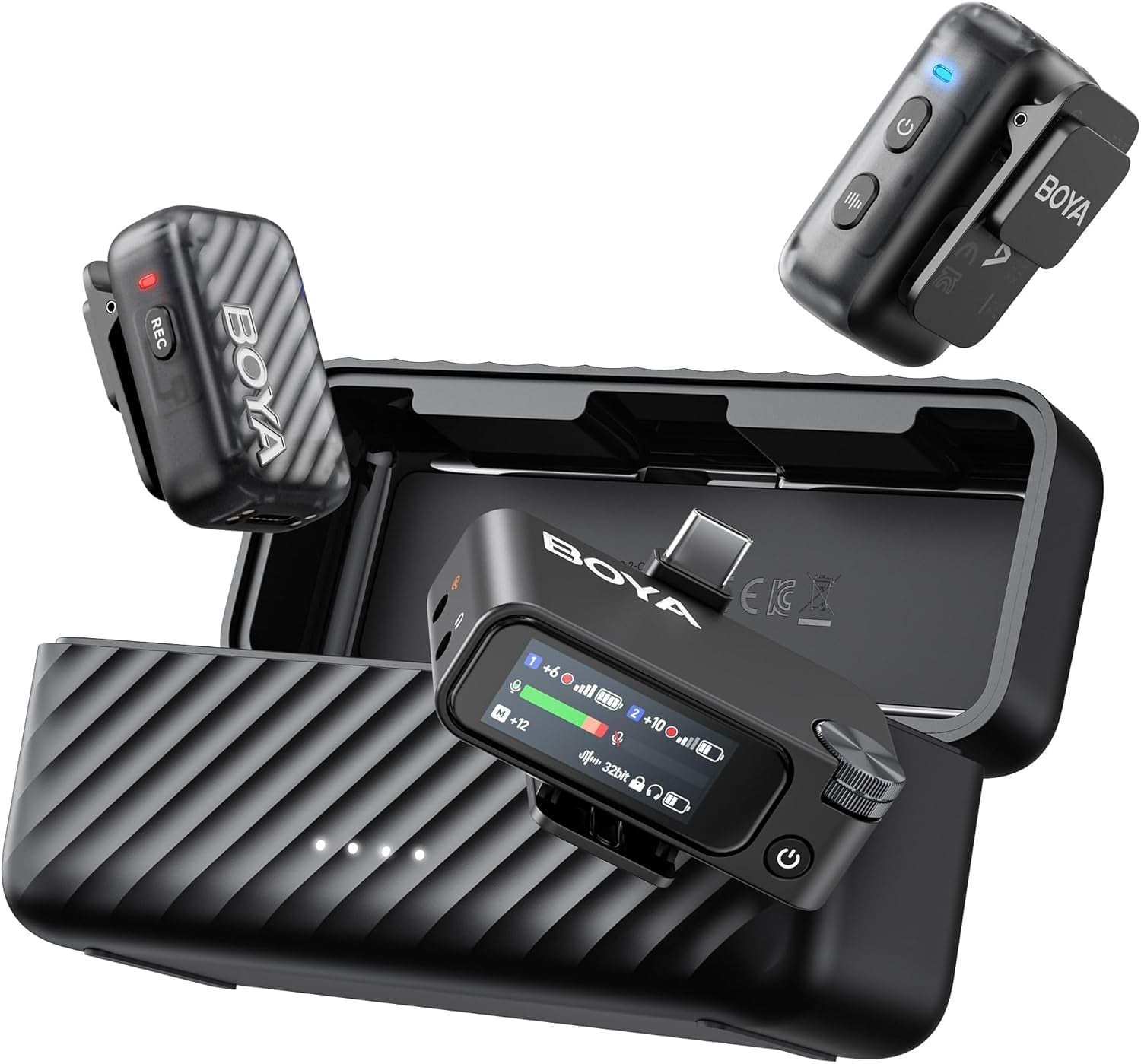 MIC 2 Wireless Microphones for Iphone 15-16/Android/Pc/Camera, AI Noise Cancellation, 32-Bit Float Internal Recording, AMOLED Touchscreen, 984Ft 54H Battery with Charging Case(With Clip Mic)