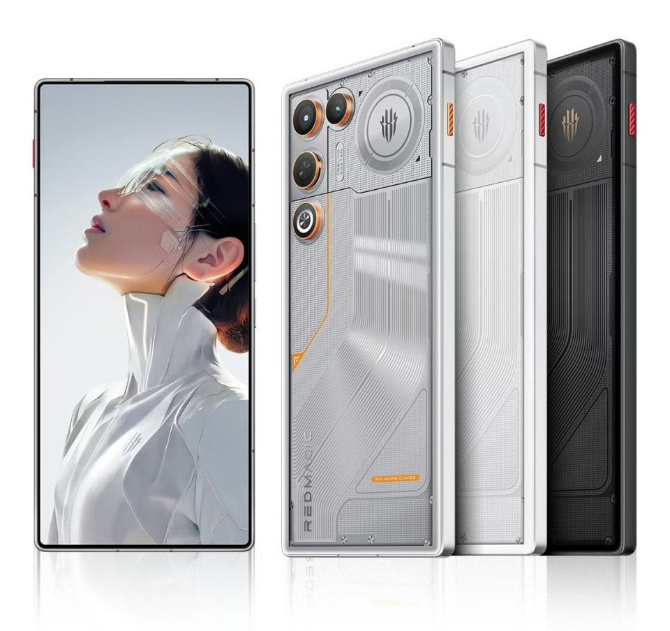 Smartphones gaming Nubia RedMagic en color transparente, blanco y negro.