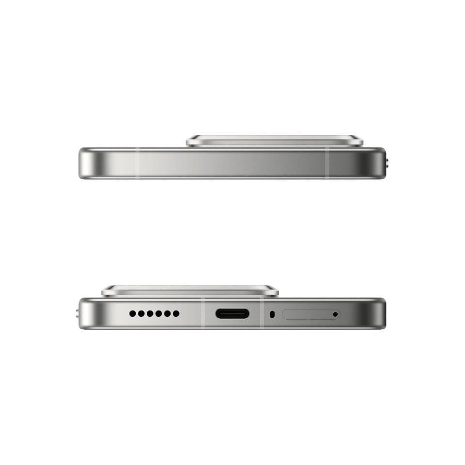 Smartphone Xiaomi 15T Pro gris, vistas superior e inferior con puertos y altavoz