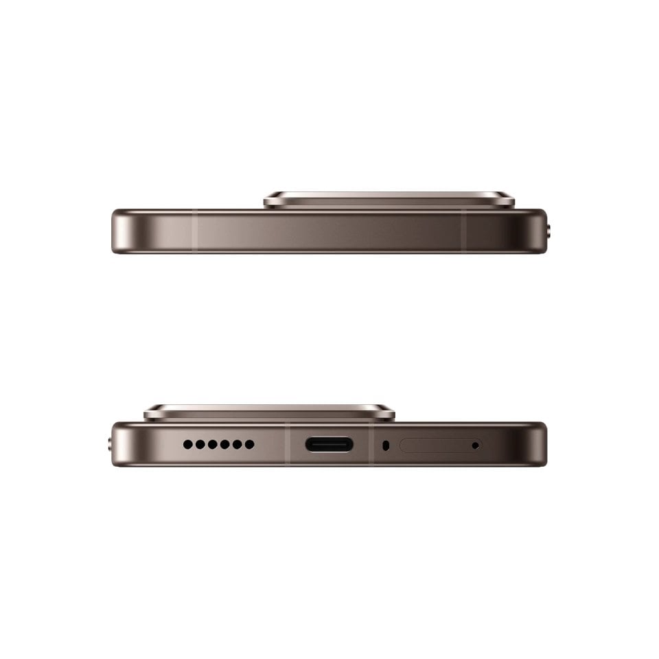 Smartphone Xiaomi 15T Pro marrón, vistas superior e inferior con puertos y altavoz