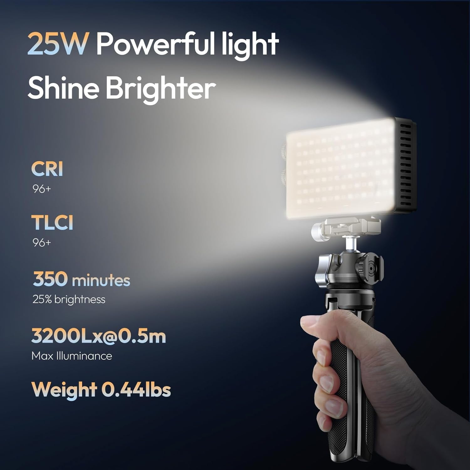 PL25 Video Light, 25W LED Camera Light Mini Panel Bi-Color for DSLR Photography, 3200Lux, CRI≥96 2700K-6500K, 2000Mah Rechargeable Portable On-Camera Lighting for Photo, Video, Youtube, Vlog