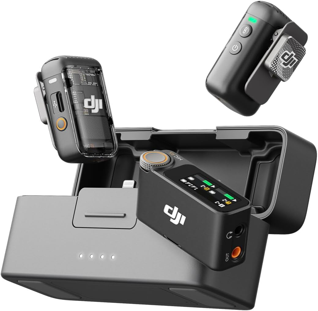 Mic 2 (1 TX + 1 RX), Wireless Microphone with Intelligent Noise Cancelling, 32-Bit Float Internal Recording, Optimized Sound, 250M (820 Ft.) Range, Microphone for Iphone, Android, Camera, Vlogs