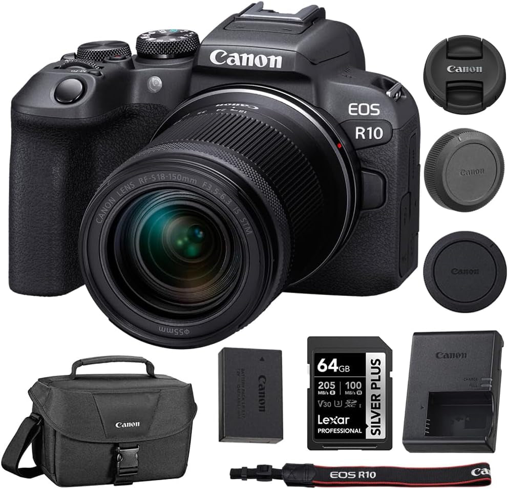 EOS R10 Mirrorless Camera with RF-S 18-45Mm Lens Bundle with 64GB SDXC Memory Card + 200ES EOS Shoulder Bag (3 Items)