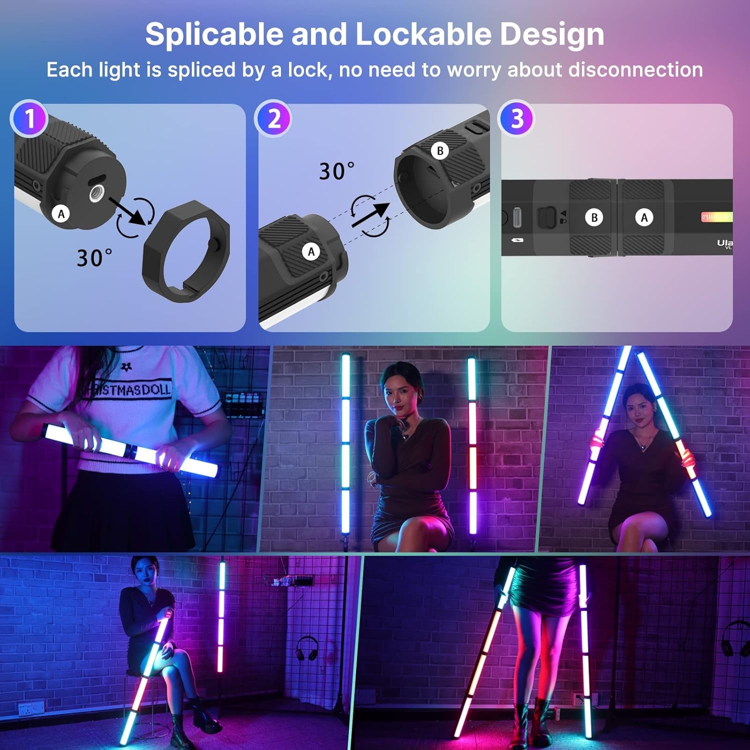ULANZI VL110 RGB Light Wand, Handheld Light Stick Camera LED Video Tube Light Bar, 2500-9000K Dimmable, 2600Mah Battry CRI 95+ with Magnetic Attraction for Photography Vlog TIK Tok