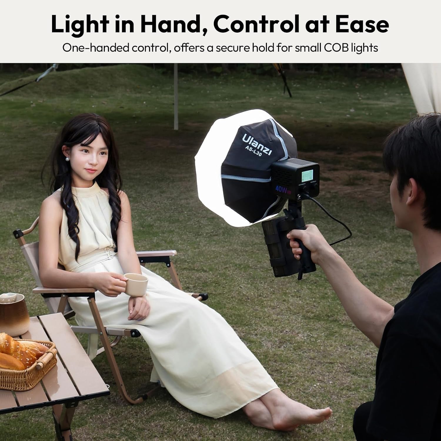 AL06 Handle Grip for Video Light and Power Bank, Universal Handle Power Bank Clamp Holder Mount with 1/4" Screw, 360° Rotation Handheld Light Tripod for DSLR Camera Camcorder Photography