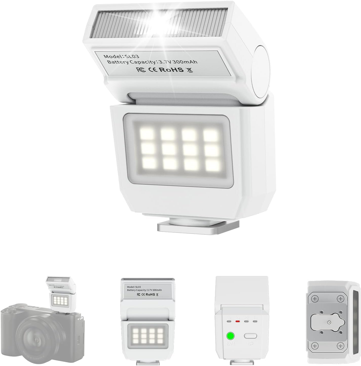 SL03 Camera Mini Flash Speedlite with Video Light for Beginners Basic, GN8 6500K Flash 90° Adjust Angle Speedlite Compatible with Sony DSLR Cameras, Universal Single Contact Hot Shoe Mount