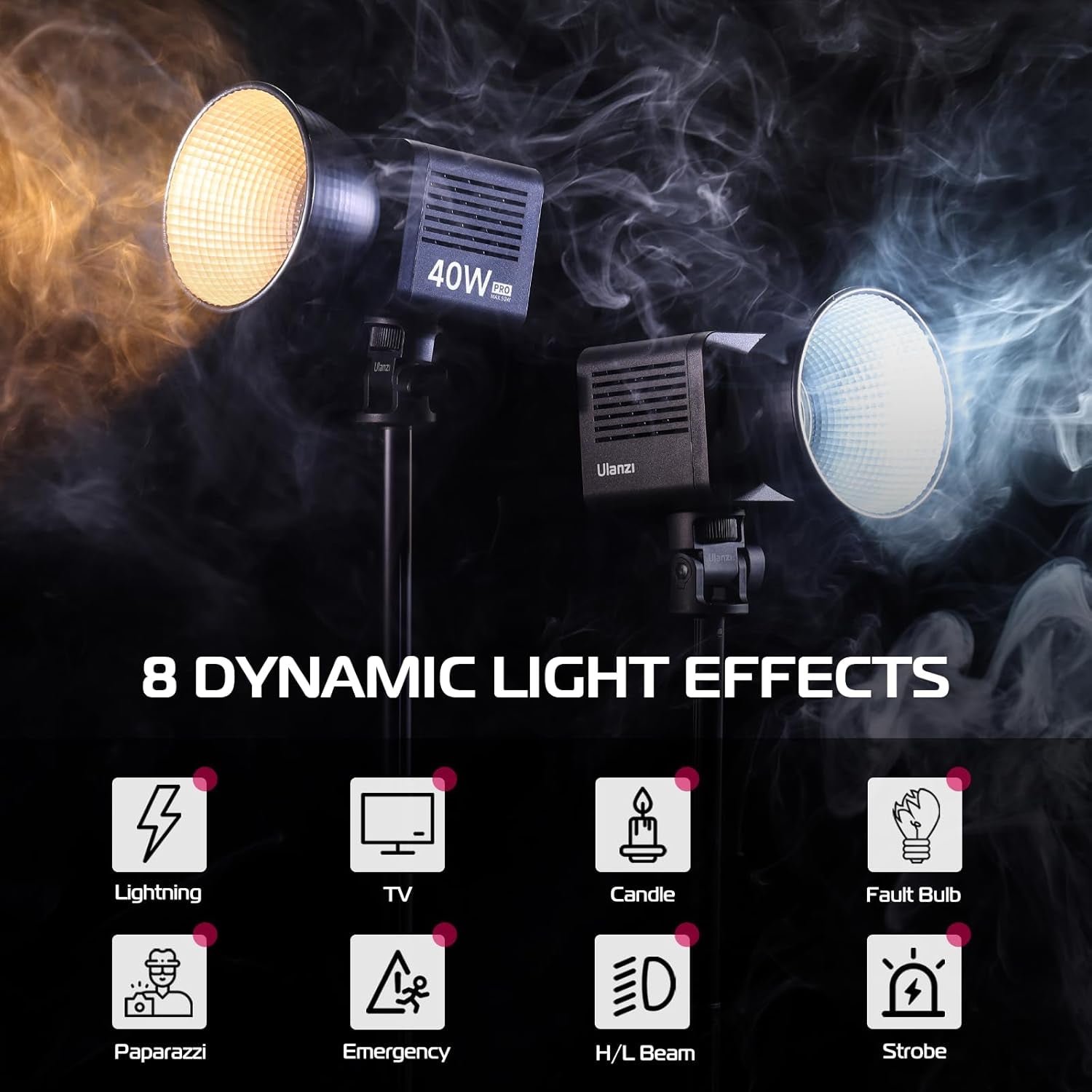 40W Pro Portable LED Video Light with DC Power Adapter, 3400Mah Build-In Battery Metal Mini Dual Color Temperature COB Continuous Output Lighting Handheld Spotlight 2500K-6500K for Video