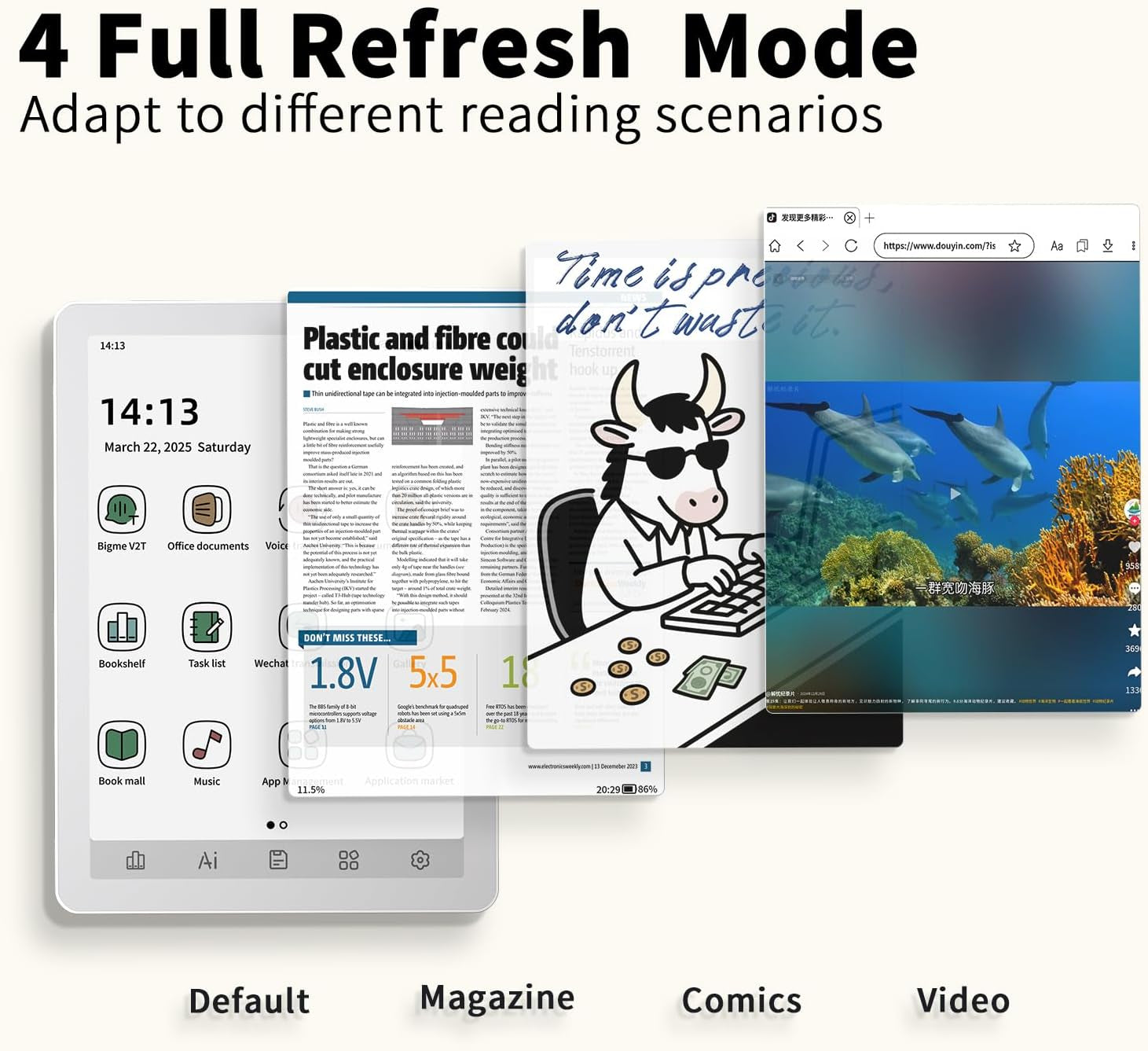 B6 Color E-Reader, Colour Ebook Readers 6 Inch E-Ink Ereaders Digital Epaper Tablet with Android 14, 4GB+64GB, Adjustable Front Light Ereader Device with Audiobook Translator Voice Recorder