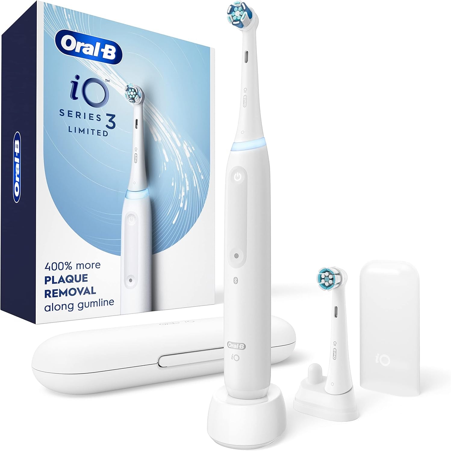 Io Deep Clean Rechargeable Electric Toothbrush, Black, Io Series 3 Limited, 2 Brush Heads, Travel Case, Pressure Sensor, 3 Cleaning Settings