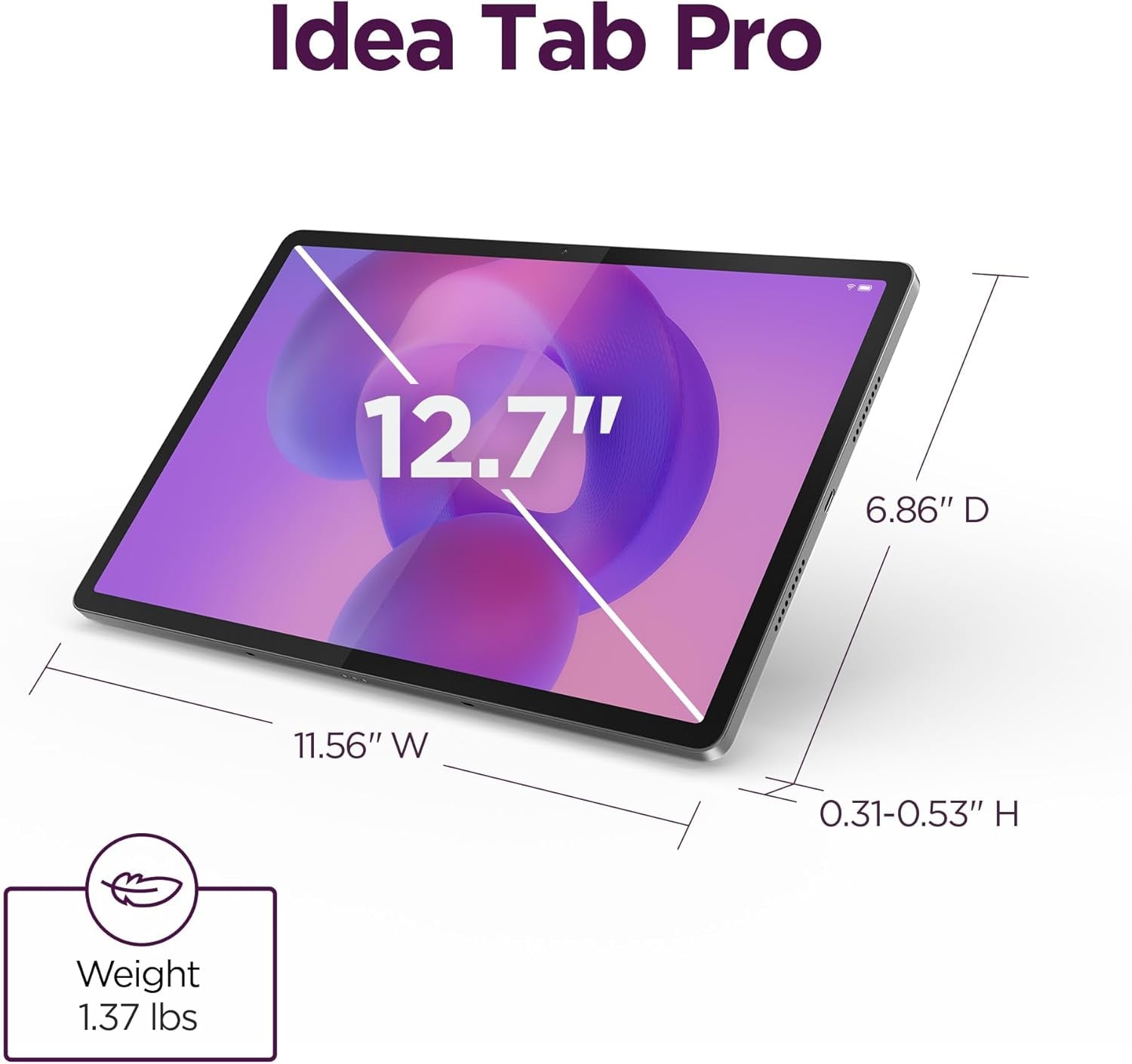 Idea Tab Pro with Google Gemini - Student Tablet - 12.7” 3K LCD Display - 8 GB Memory - 128 GB Storage - Mediatek Dimensity 8300 - Includes Pen and Folio Case