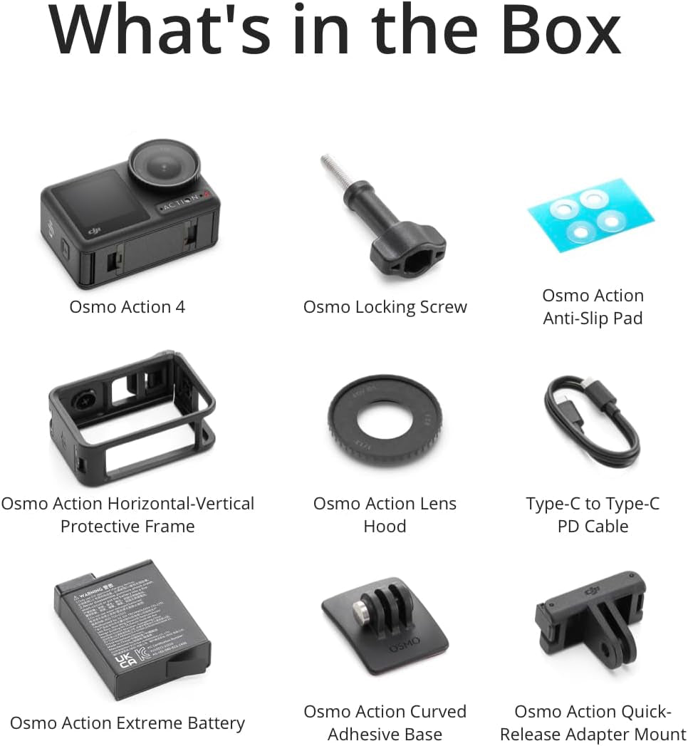 Osmo Action 4 Standard Combo, 4K/120Fps Waterproof Action Camera with a 1/1.3-Inch Sensor, Stunning Low-Light Imaging,10-Bit & D-Log M Color Performance, Long-Lasting 160 Mins, Outdoor Camera