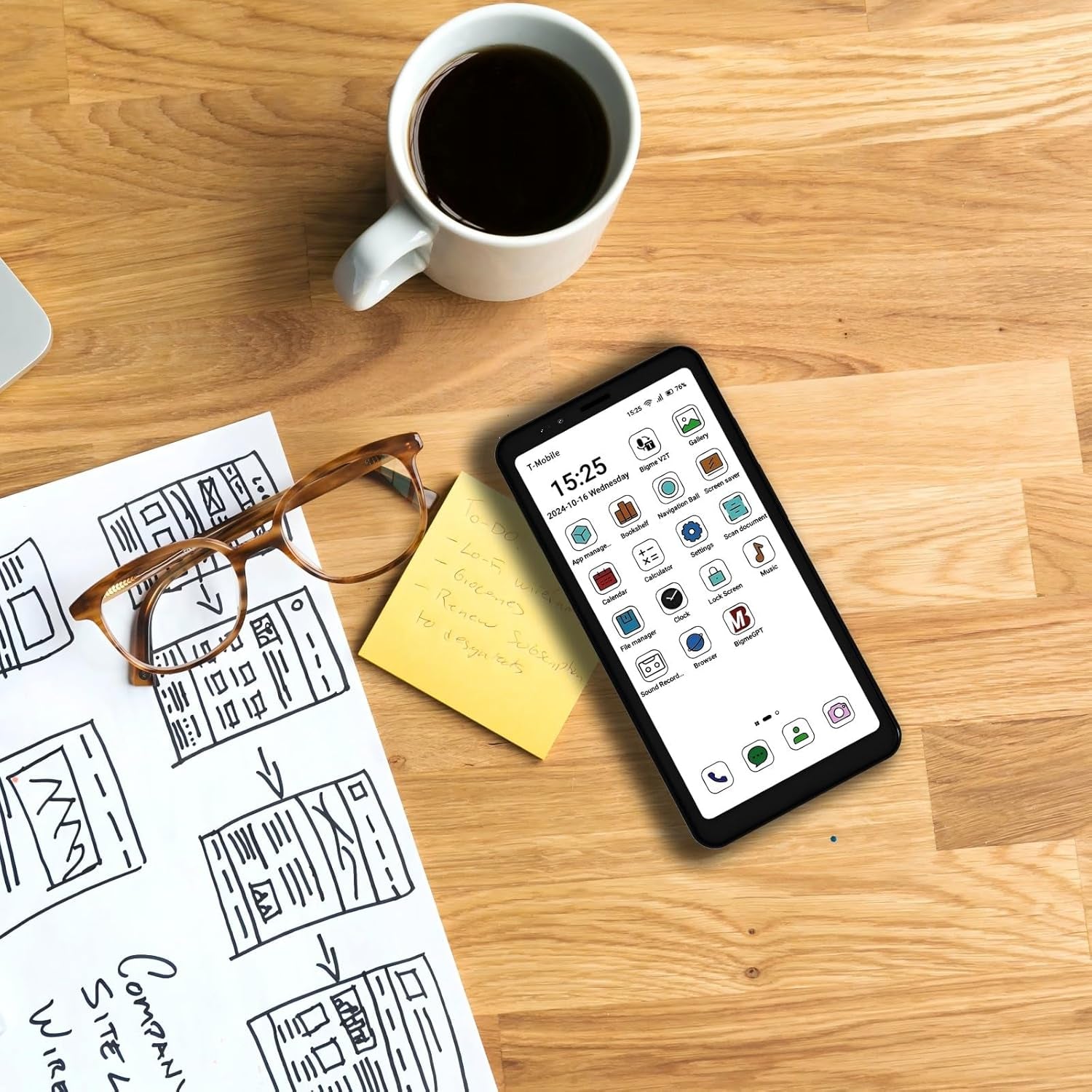 Color E-Ink Screen Mobile Hibreak, 6G+128GB Android 11 Smartphone, 36-Level Front Light, USB-C, 3300Mah Battery, 5+13MP Camera - Black